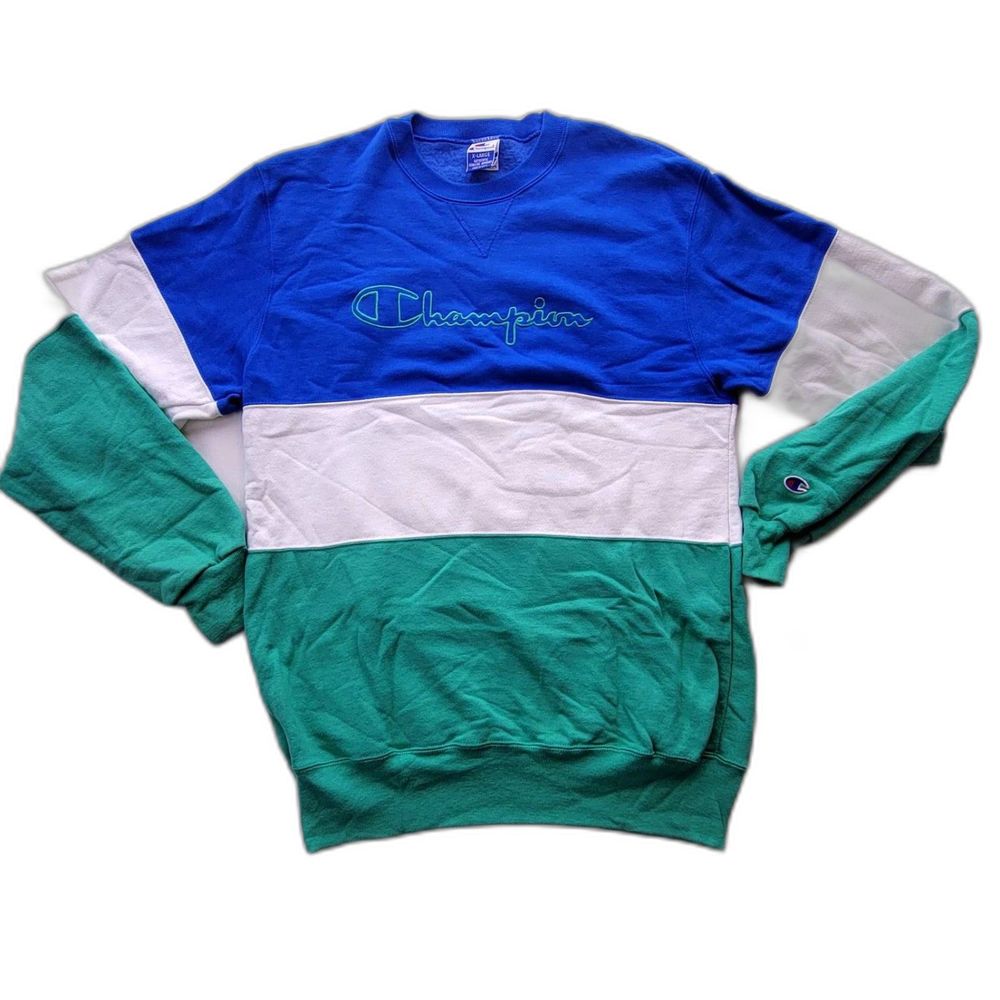 Y2K Vintage Tricolor Champion Sweatshirt - Green Logo - Men's XL - NW0T